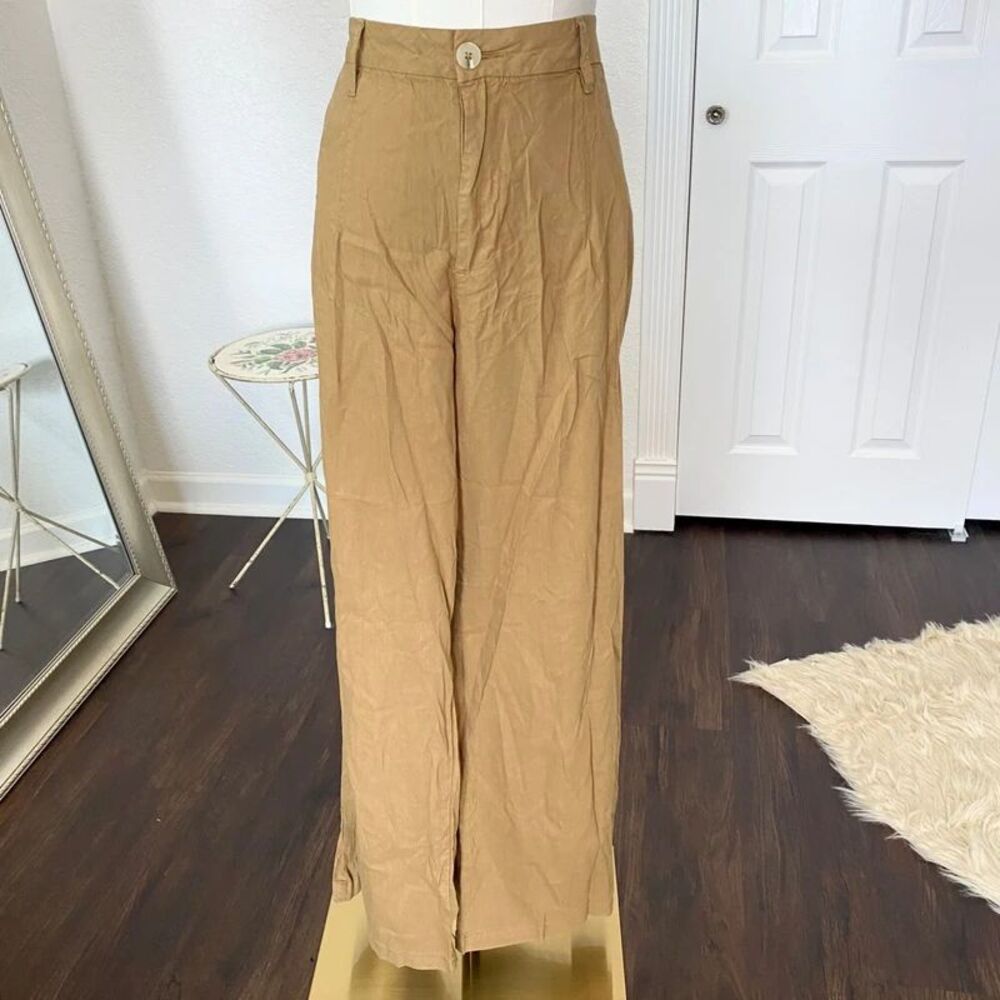 NWT KUT from the Kloth Meg High Rise Wide Straight Leg Linen Trousers Wood 18W